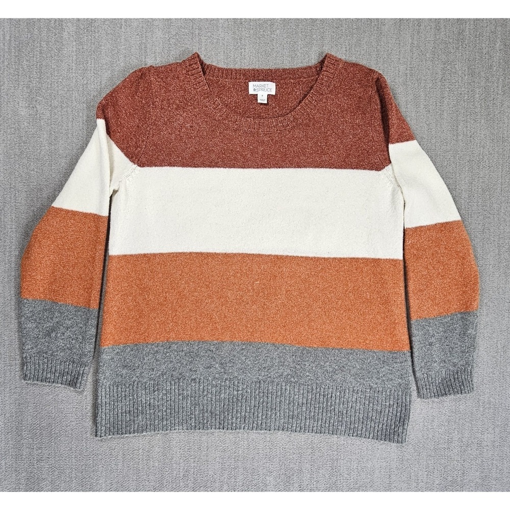 Market‎ & Spruce Crew Neck  Sweater Women's Long Sleeve Orange Gray Sz Large
